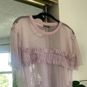 Lavender sheer pokes dot and ruffle top